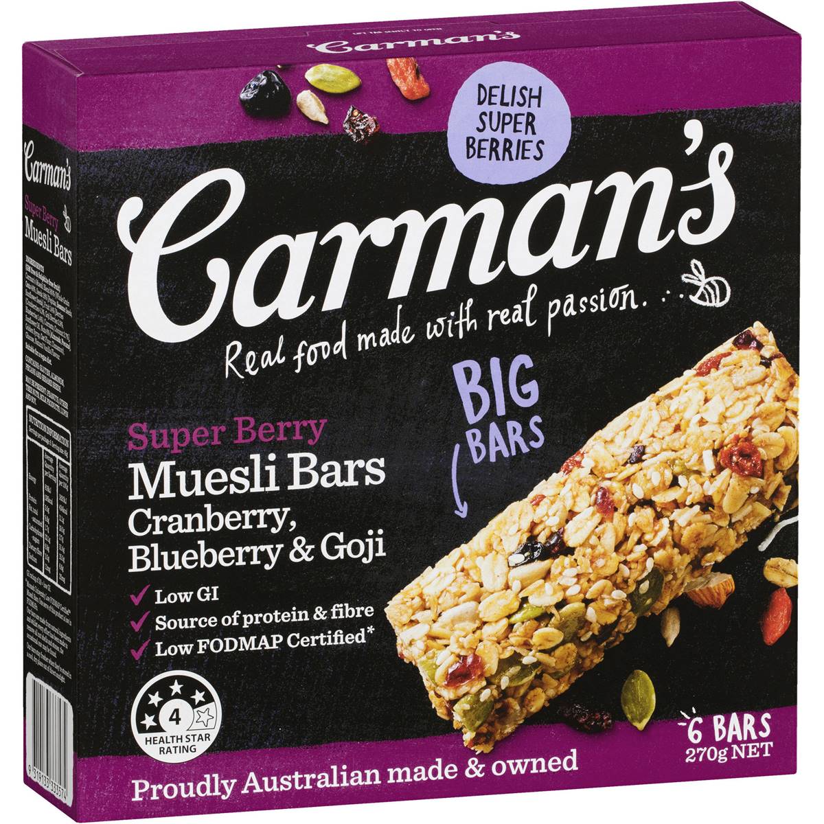 Carman's Super Berry Cranberry Blueberry & Goji Muesli Bars 6 Pack
